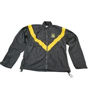 Army Windbreaker APFU Jacket Unisex Black Yellow Full Zip 100% Nylon Size Small